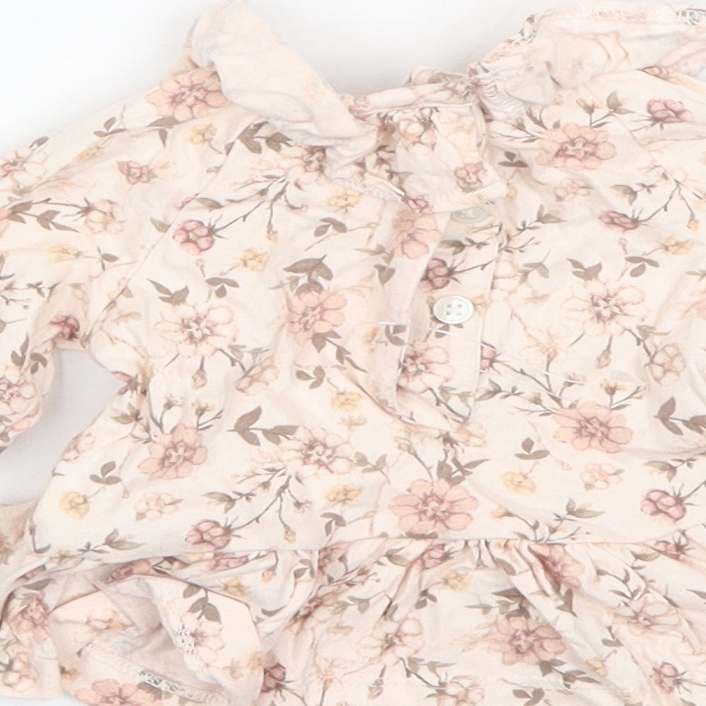 Brand and care label for George Baby Pink Floral Cotton Basic Blouse, size 0-3, Months Collared