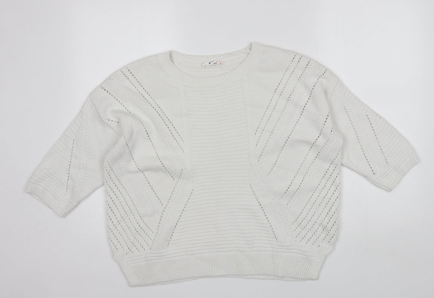 TU Womens White Round Neck  Cotton Pullover Jumper Size 14