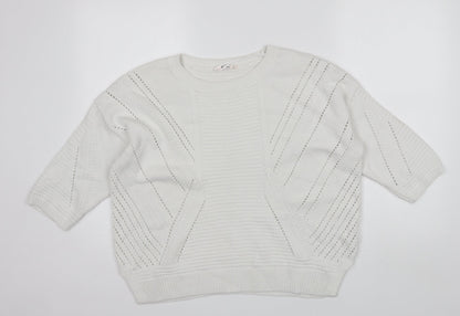 TU Womens White Round Neck  Cotton Pullover Jumper Size 14