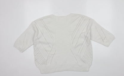 TU Womens White Round Neck  Cotton Pullover Jumper Size 14