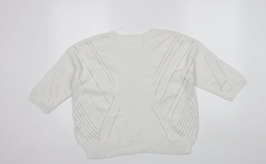 TU Womens White Round Neck  Cotton Pullover Jumper Size 14