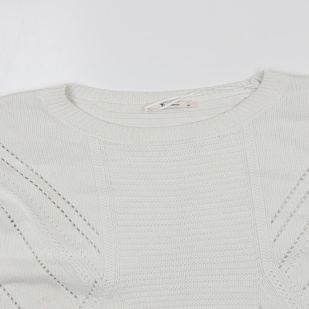 TU Womens White Round Neck  Cotton Pullover Jumper Size 14