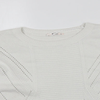 TU Womens White Round Neck  Cotton Pullover Jumper Size 14