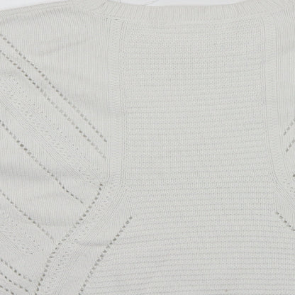 TU Womens White Round Neck  Cotton Pullover Jumper Size 14