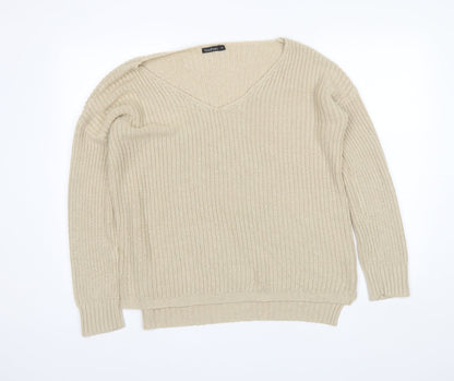 Boohoo Womens Beige Scoop Neck  Acrylic Pullover Jumper Size S