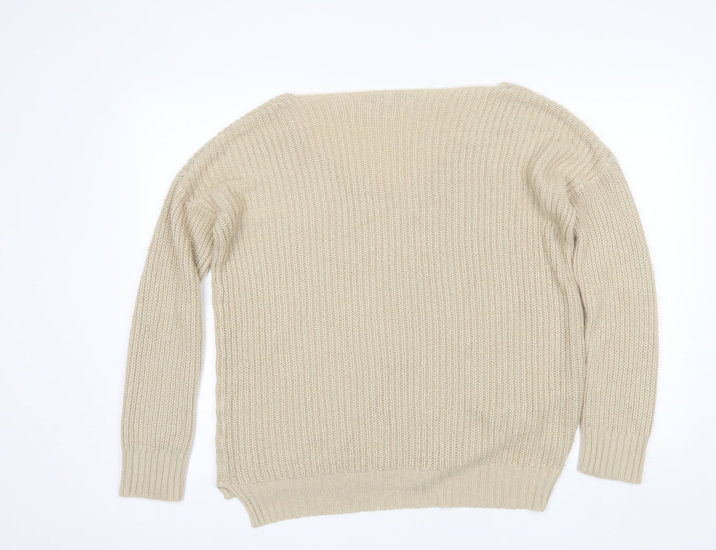 Boohoo Womens Beige Scoop Neck  Acrylic Pullover Jumper Size S