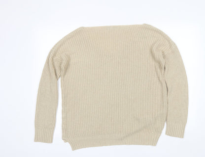 Boohoo Womens Beige Scoop Neck  Acrylic Pullover Jumper Size S