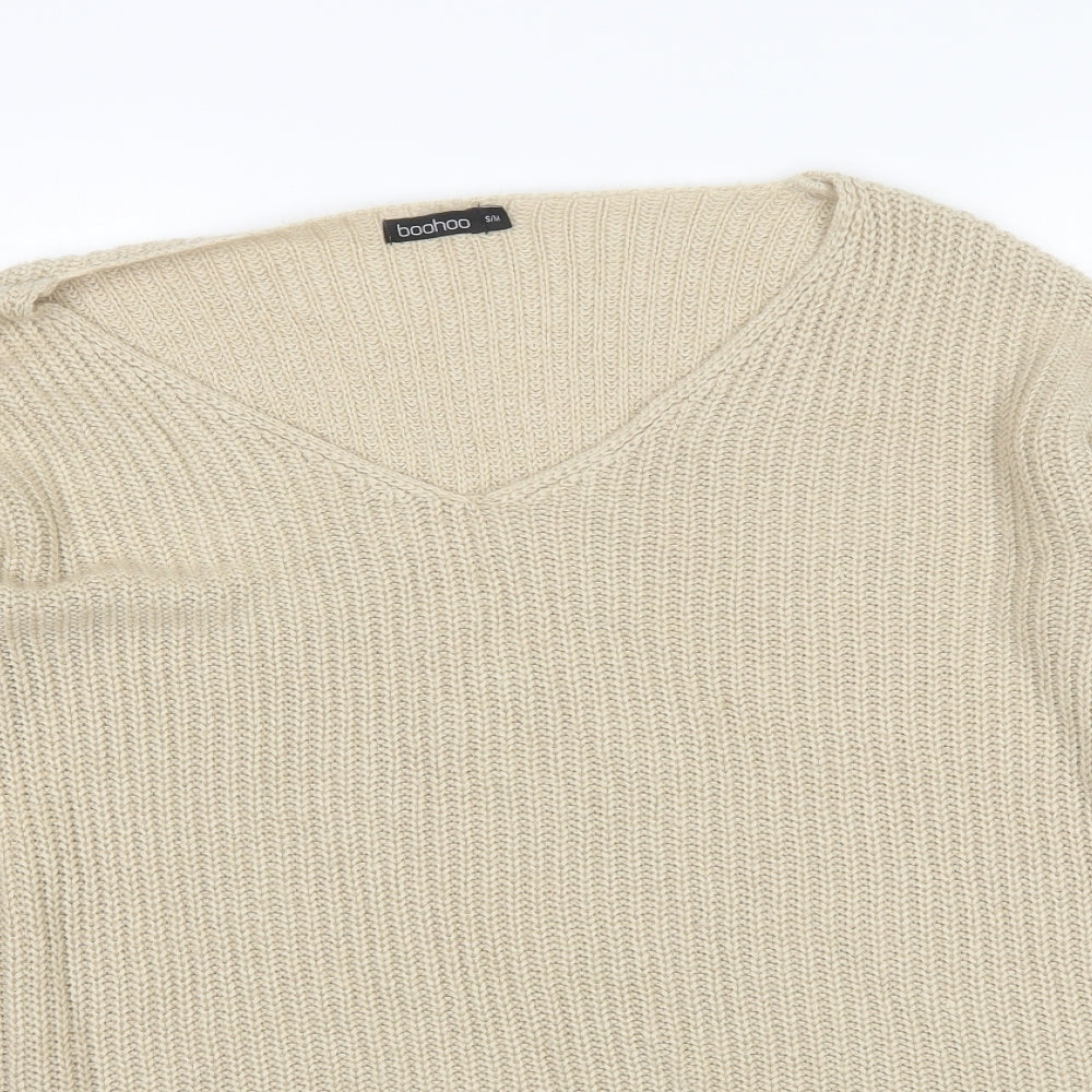 Boohoo Womens Beige Scoop Neck  Acrylic Pullover Jumper Size S