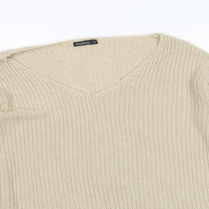 Boohoo Womens Beige Scoop Neck  Acrylic Pullover Jumper Size S