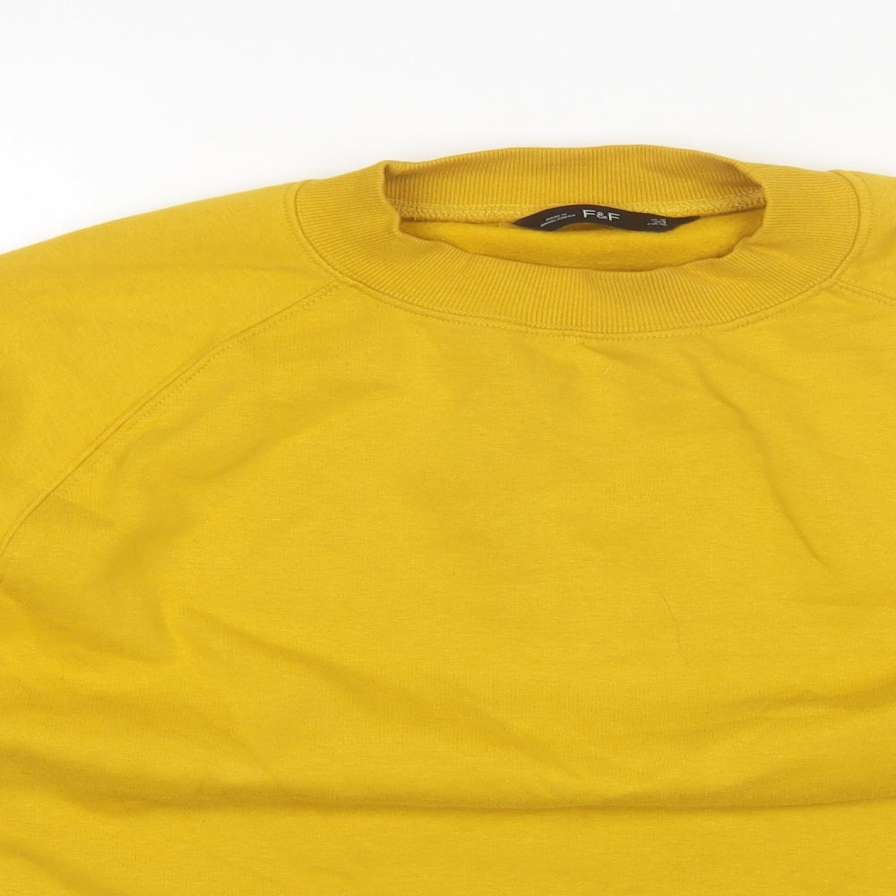 F&F Womens Yellow Round Neck  Cotton Pullover Jumper Size 12
