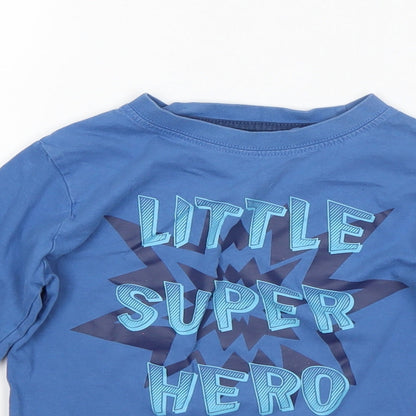 Boys Boys Blue  Cotton Basic T-Shirt Size 5-6 Years Round Neck  - super hero