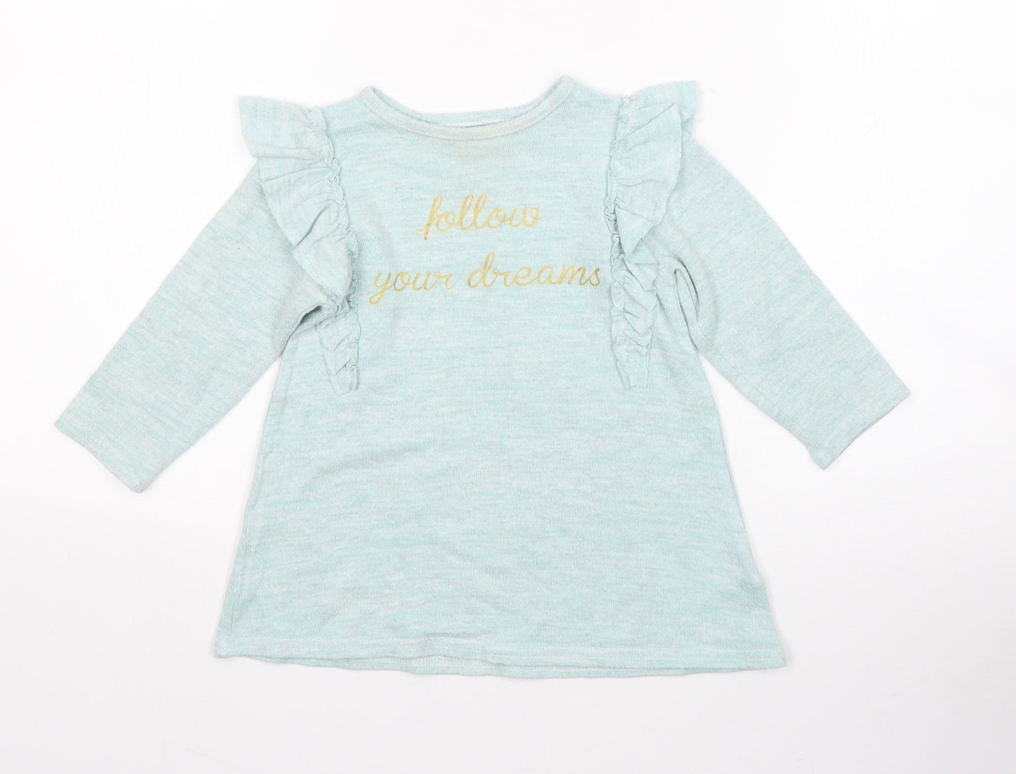 Primark Girls Green  Viscose Jumper Dress  Size 12-18 Months  Round Neck