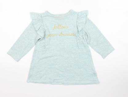 Primark Girls Green  Viscose Jumper Dress  Size 12-18 Months  Round Neck