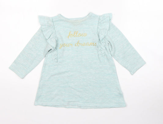Primark Girls Green  Viscose Jumper Dress  Size 12-18 Months  Round Neck