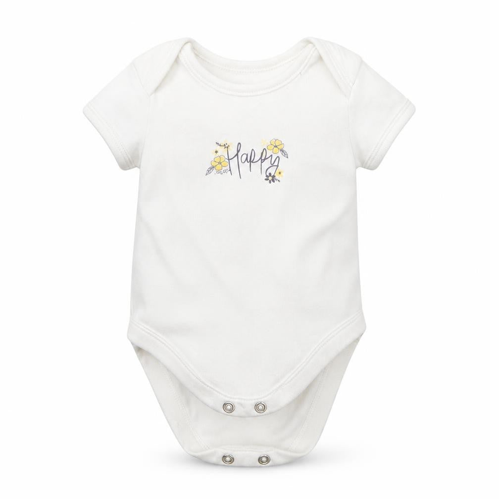 Front view of George boys’ white cotton romper one-piece, size 0-3, months