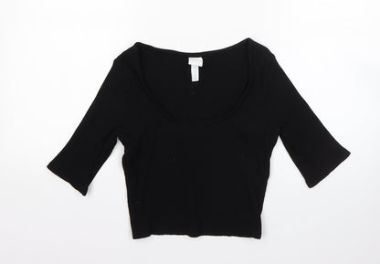 H&M Womens Black  Viscose Basic Blouse Size M Round Neck