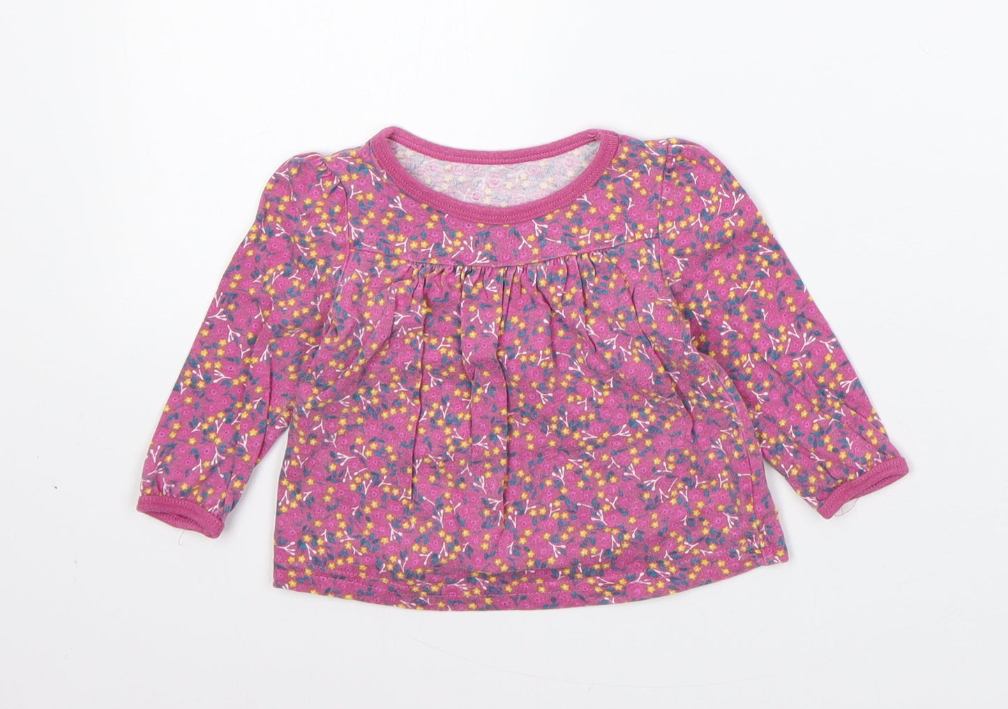 Mothercare Girls Pink Floral Cotton Pullover Jumper Size 6-9 Months