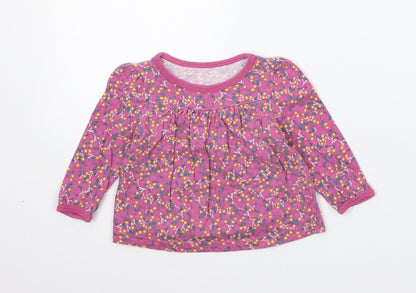 Mothercare Girls Pink Floral Cotton Pullover Jumper Size 6-9 Months