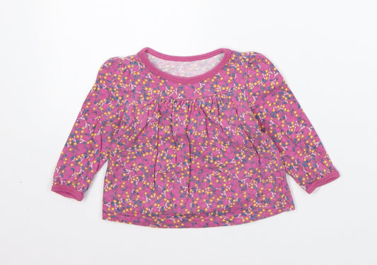 Mothercare Girls Pink Floral Cotton Pullover Jumper Size 6-9 Months