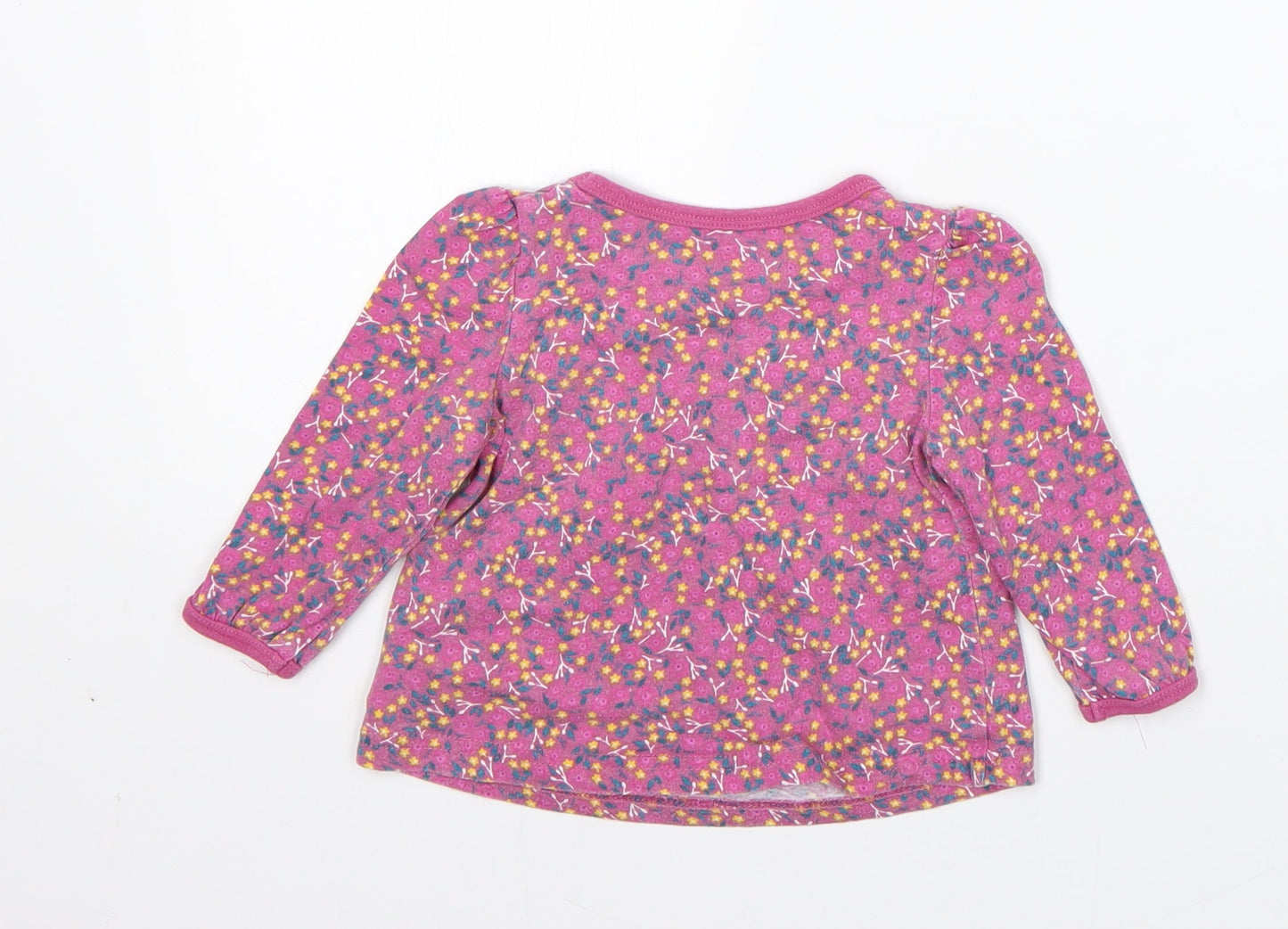 Mothercare Girls Pink Floral Cotton Pullover Jumper Size 6-9 Months