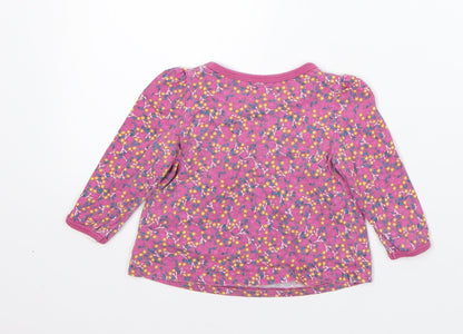 Mothercare Girls Pink Floral Cotton Pullover Jumper Size 6-9 Months