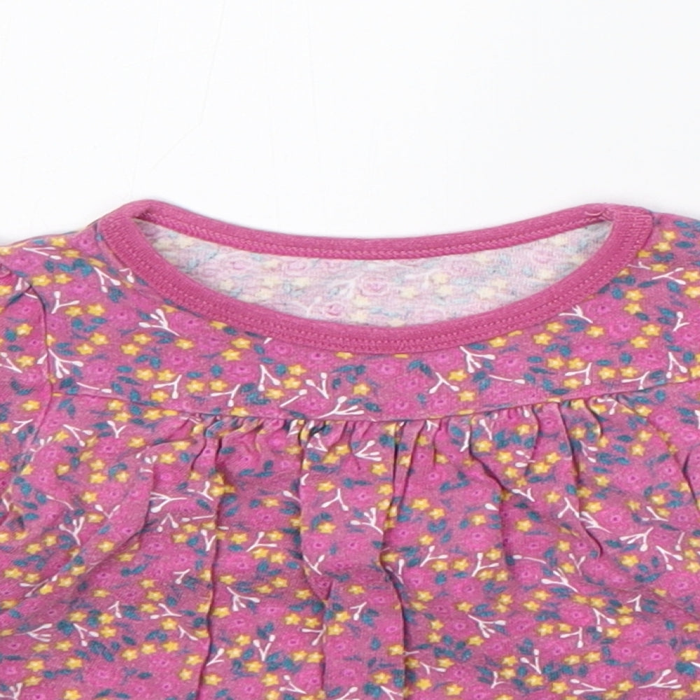 Mothercare Girls Pink Floral Cotton Pullover Jumper Size 6-9 Months