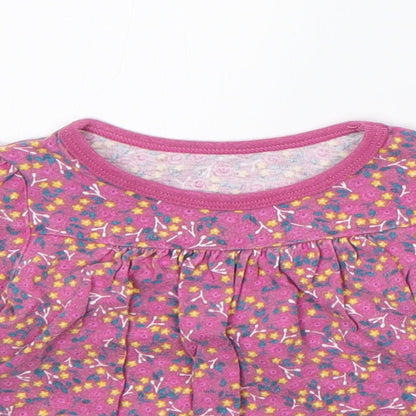 Mothercare Girls Pink Floral Cotton Pullover Jumper Size 6-9 Months