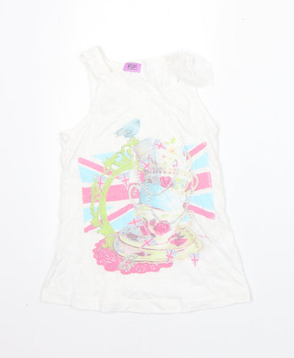 F&F Girls White  Cotton Basic Tank Size 7-8 Years Round Neck  - english tea