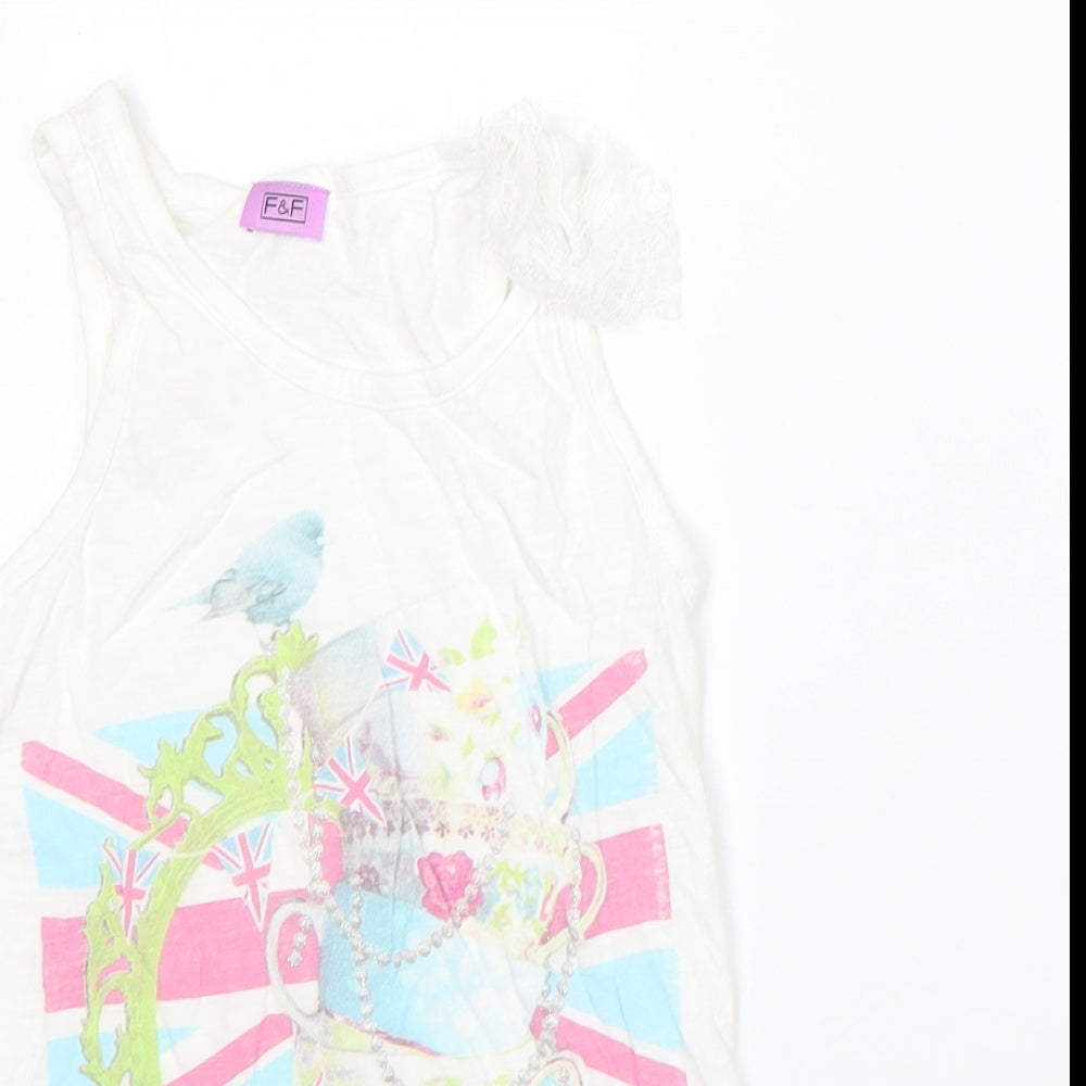 F&F Girls White  Cotton Basic Tank Size 7-8 Years Round Neck  - english tea