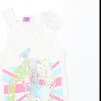 F&F Girls White  Cotton Basic Tank Size 7-8 Years Round Neck  - english tea