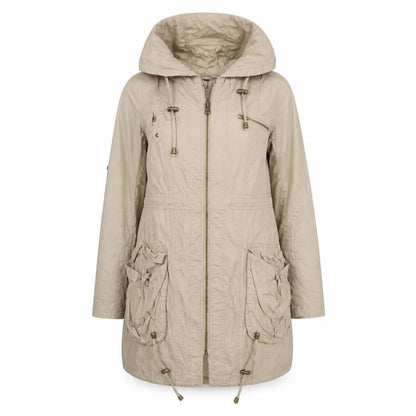 Front view of New Look women’s beige overcoat coat, size UK 8