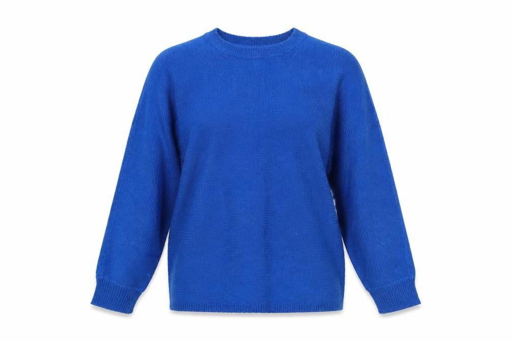 Front view of Body Flirt women’s blue round neck acrylic jumper, size S