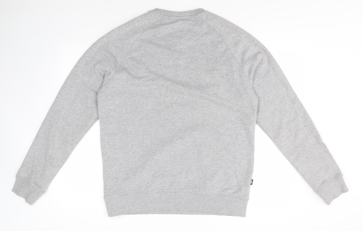 Back view of Union men’s grey round neck cotton jumper, size M