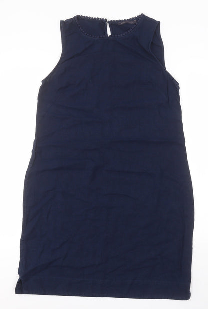 Marks and Spencer Womens Blue  Flax Pencil Dress  Size 12  Round Neck