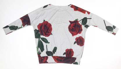 Izabel Womens Grey Round Neck Floral Polyester Pullover Jumper Size 12