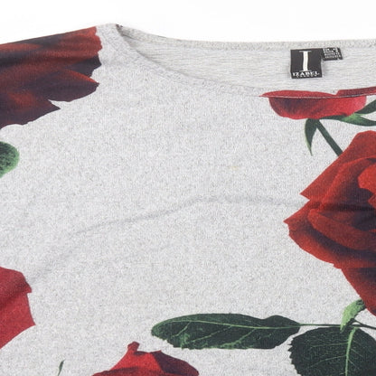 Izabel Womens Grey Round Neck Floral Polyester Pullover Jumper Size 12