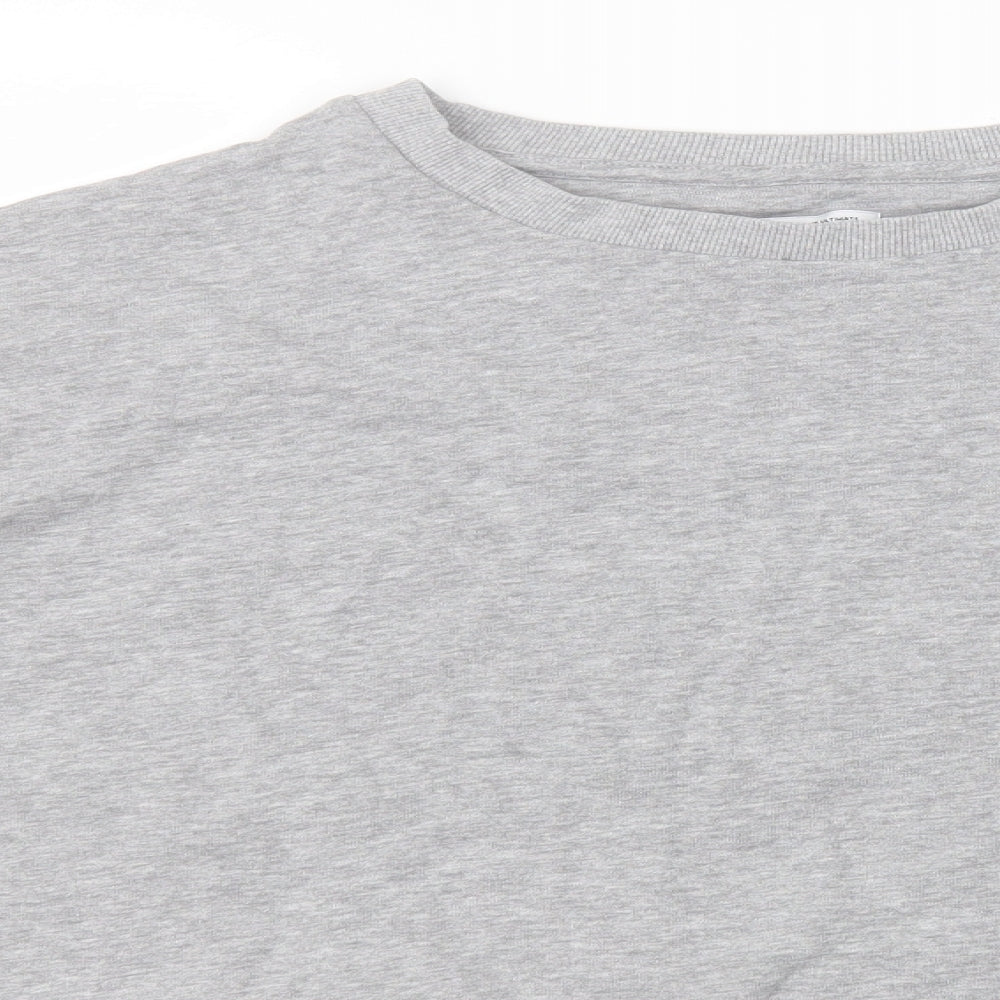 Close-up detail of Capsual women’s grey round neck cotton jumper, size UK 18
