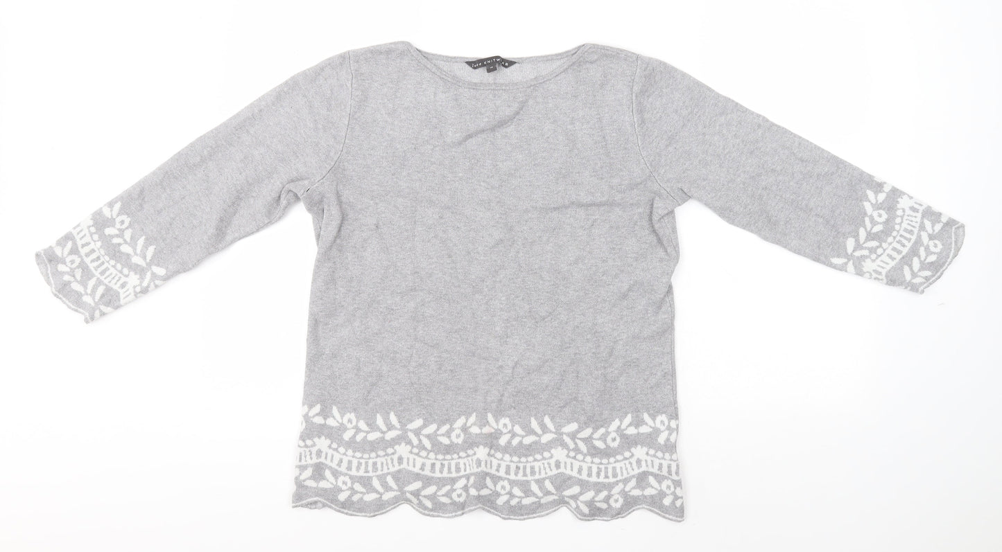 Womens UK Size 10 Love Knitwear Grey Pullover Jumper