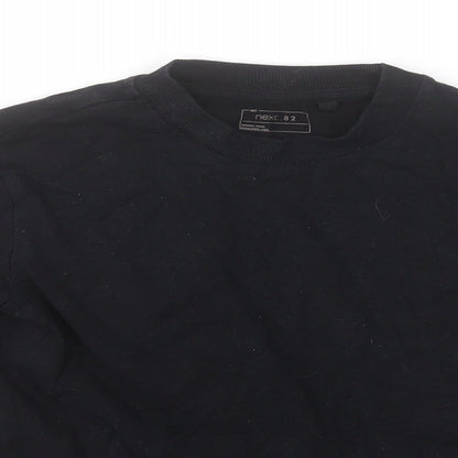 Close-up detail of Next boys’ black round neck cotton jumper, size 8, years