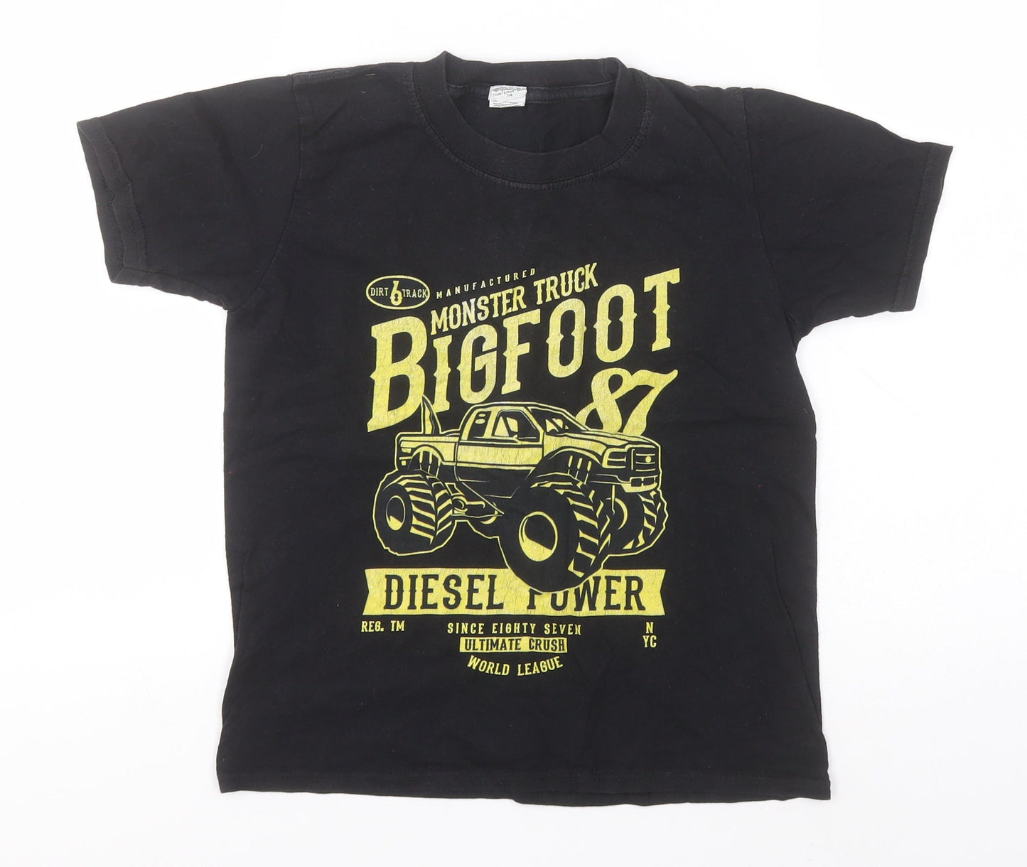 Gildan Boys Black  Cotton Basic T-Shirt Size M Round Neck  - Monster Truck