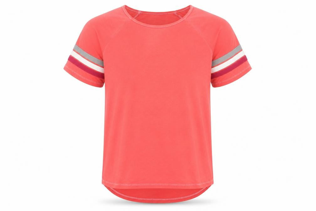 Front view of Preworn boys’ red cotton basic t-shirt, size M, round neck