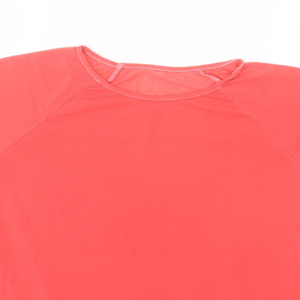 Close-up detail of Preworn boys’ red cotton basic t-shirt, size M, round neck