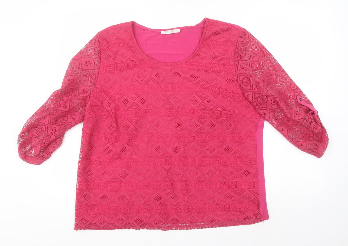 Additional front view of Roseanna women’s pink geometric polyester basic t-shirt, size 2XL, round neck