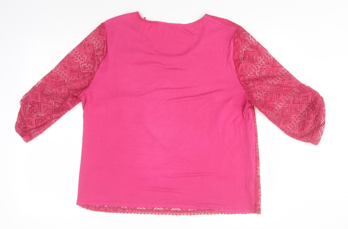 Back view of Roseanna women’s pink geometric polyester basic t-shirt, size 2XL, round neck