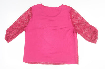 Back view of Roseanna women’s pink geometric polyester basic t-shirt, size 2XL, round neck