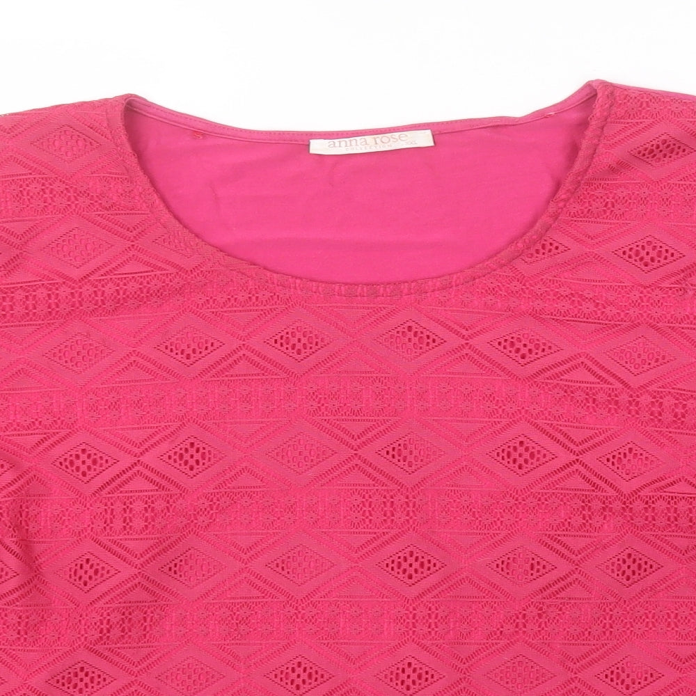 Close-up detail of Roseanna women’s pink geometric polyester basic t-shirt, size 2XL, round neck