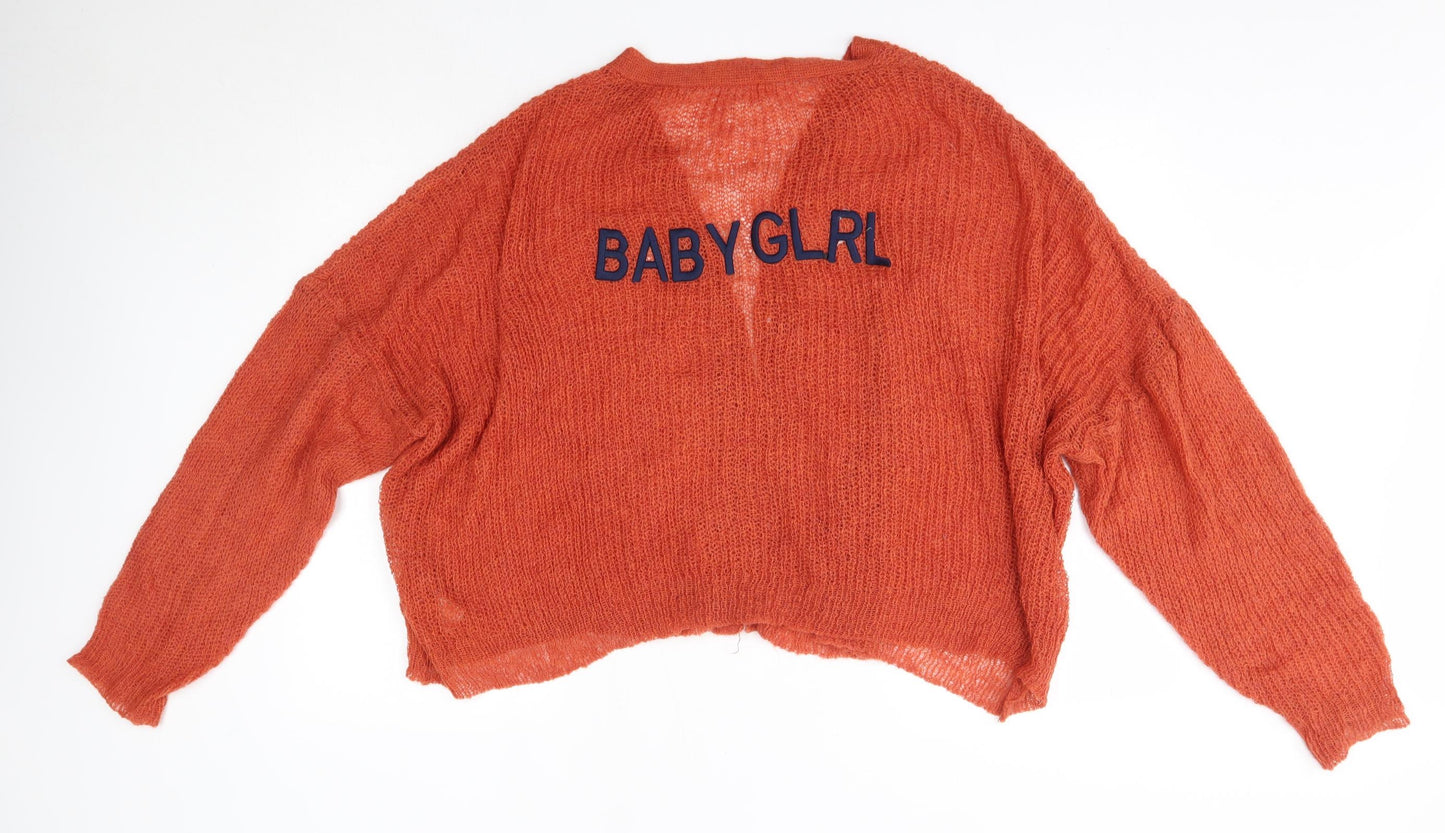 SheIn Womens Orange Round Neck  Acrylic Cardigan Jumper Size XL   - Baby Girl