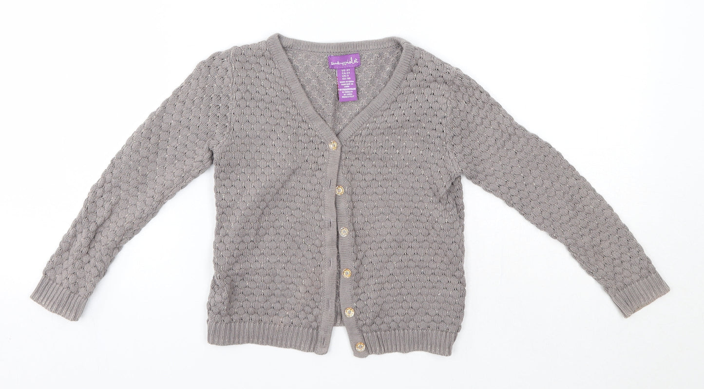 Shrinking Violet Girls Grey Round Neck  Cotton Cardigan Jumper Size 3 Years