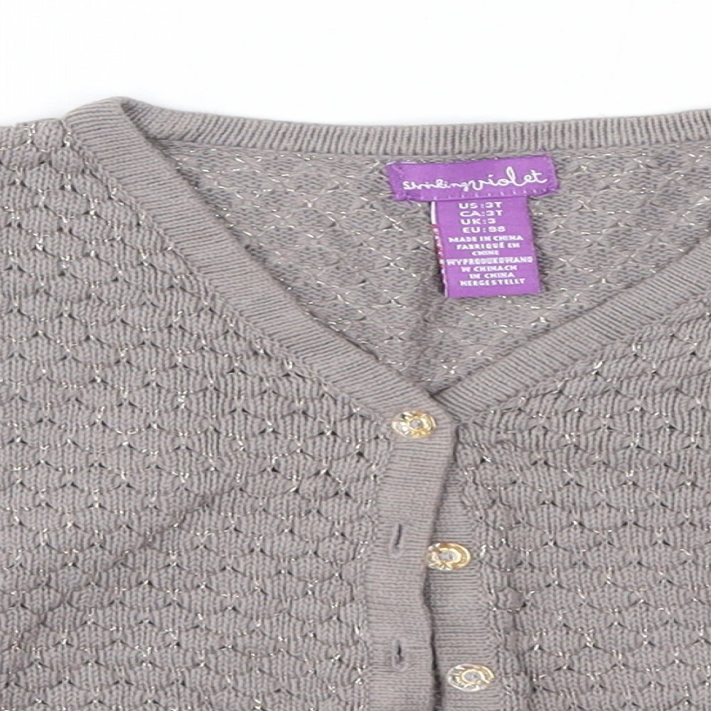Shrinking Violet Girls Grey Round Neck  Cotton Cardigan Jumper Size 3 Years