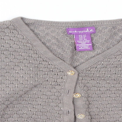 Shrinking Violet Girls Grey Round Neck  Cotton Cardigan Jumper Size 3 Years